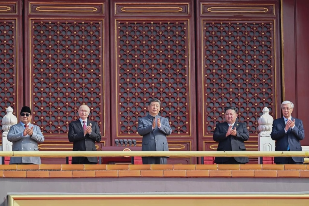 Xi Jinping, Kim Jong Un et Vladimir Poutine lors du défilé chinois