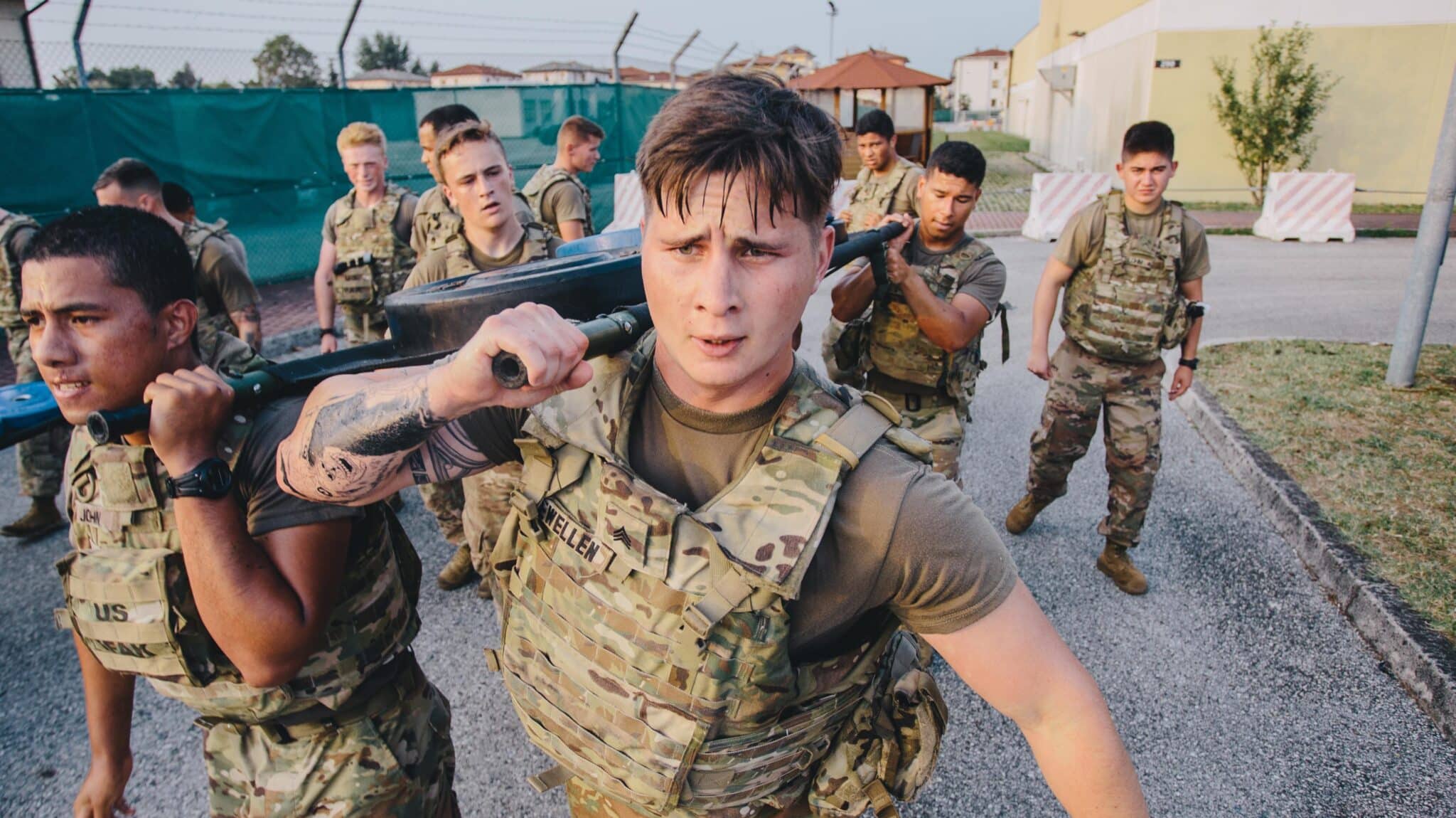 Paratroopers of the 173rd Airborne Brigade in a physical training event