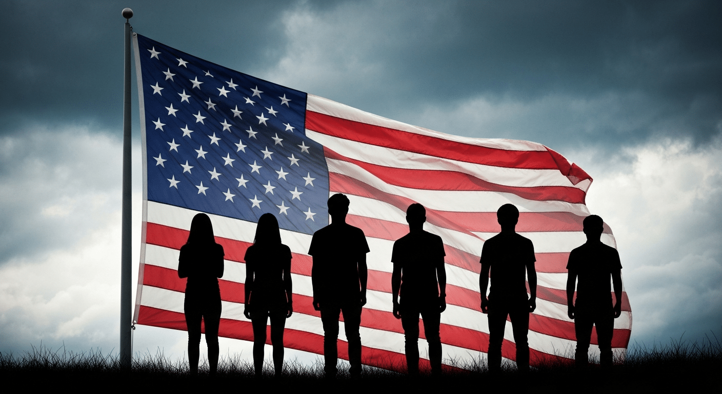 Jeune silhouette avec drapeau américain