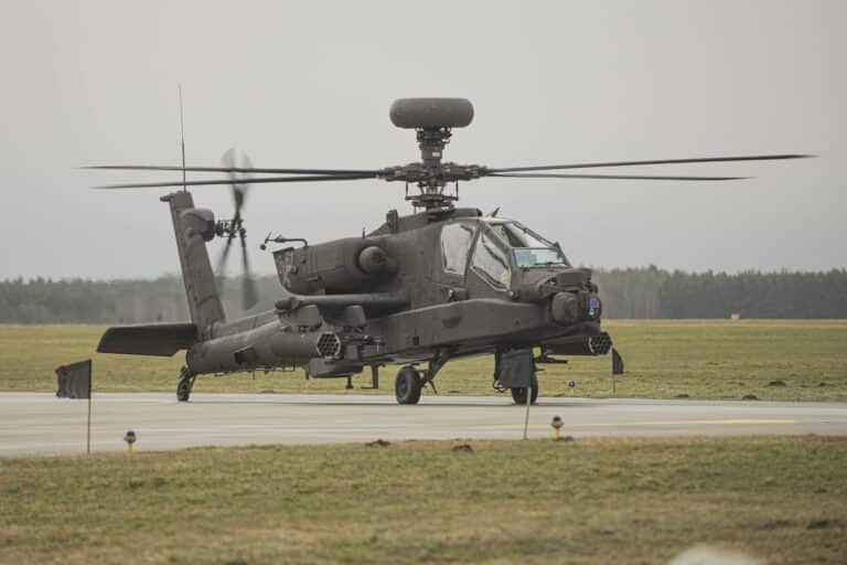 A U.S. Army AH64 Apache-Delta helicopter belonging to...