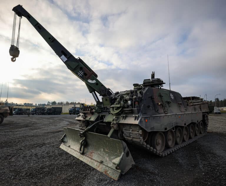 A German Army Bergepanzer 3 Büffel armored recovery...