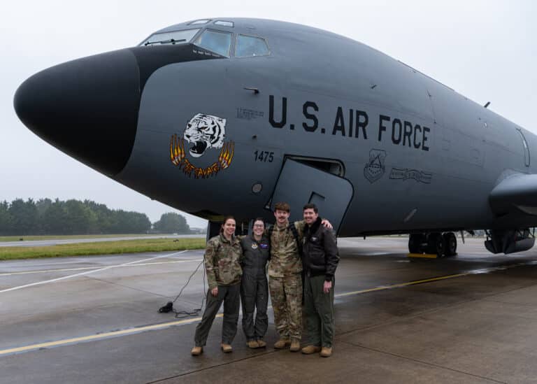 U.S. Airmen assigned to the 351st Air Refueling Squadron...