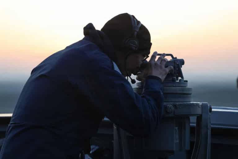 A U.S. Navy Sailor assigned to Arleigh Burke-class...