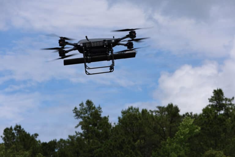 A TRV-150 resupply drone undergoes flight testing at...