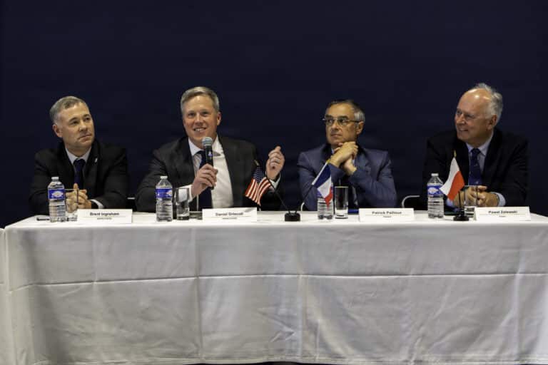 Secretary of the Army Dan Driscoll speaks during a UAS...