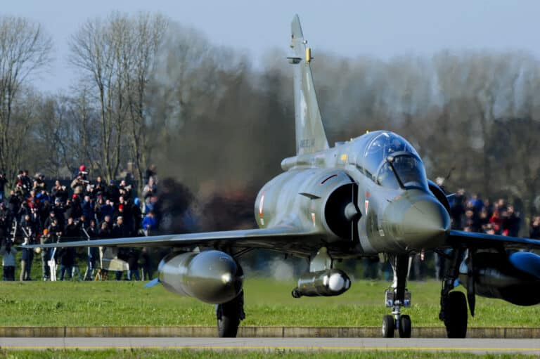 A French Air Force Mirage 2000D fighter aircraft...
