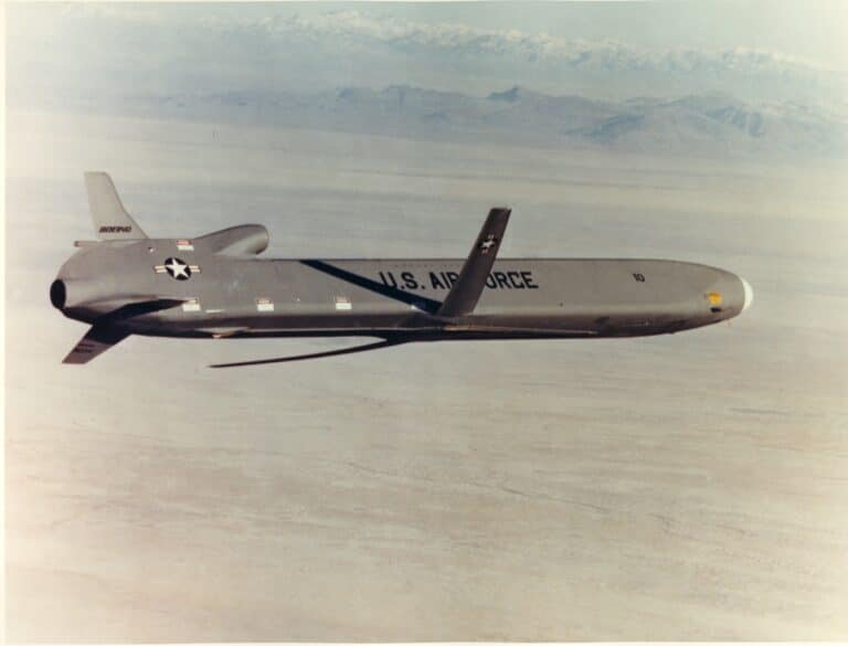 An AGM-86B Air Launched Cruise Missile captured...