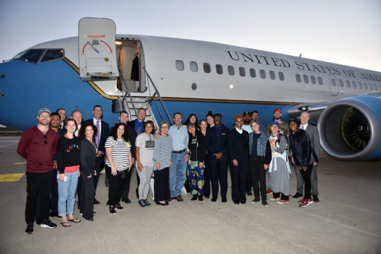 Entertainers and troops who are part of a USO Tour...