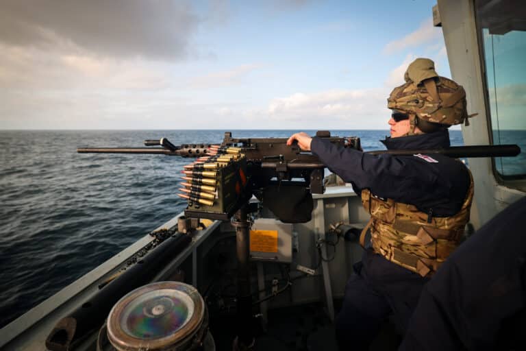 Live firing on HMS Defender

Gunners on board HMS...