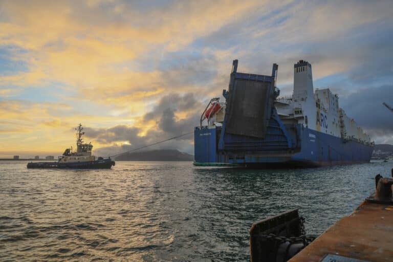 The MV ARC Endurance arrives at the port of Setúbal,...