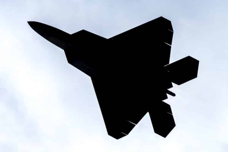 A U.S. Air Force F-22 Raptor performs an aerial...