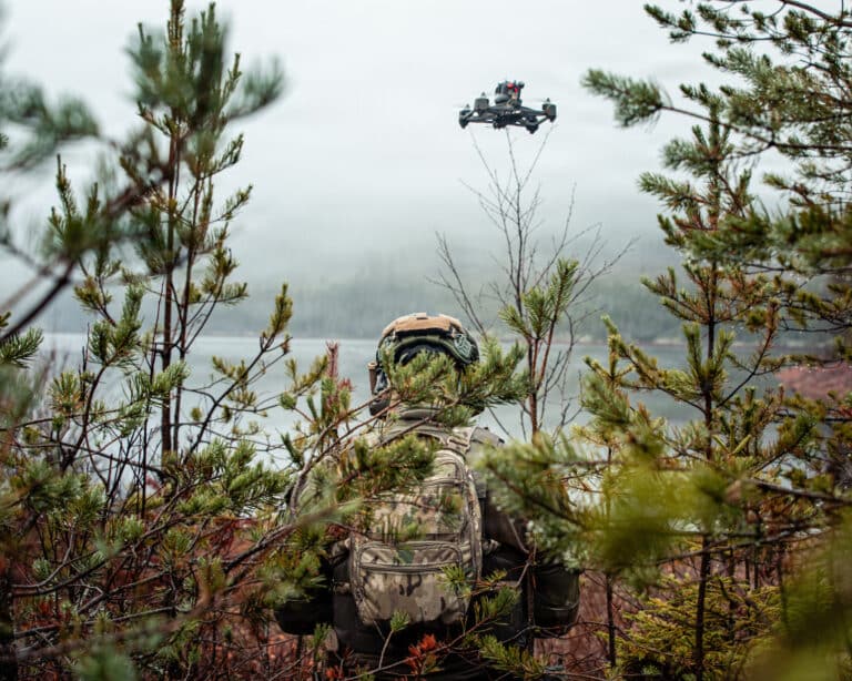 A Swedish K3 Ranger operates a first-person view drone...