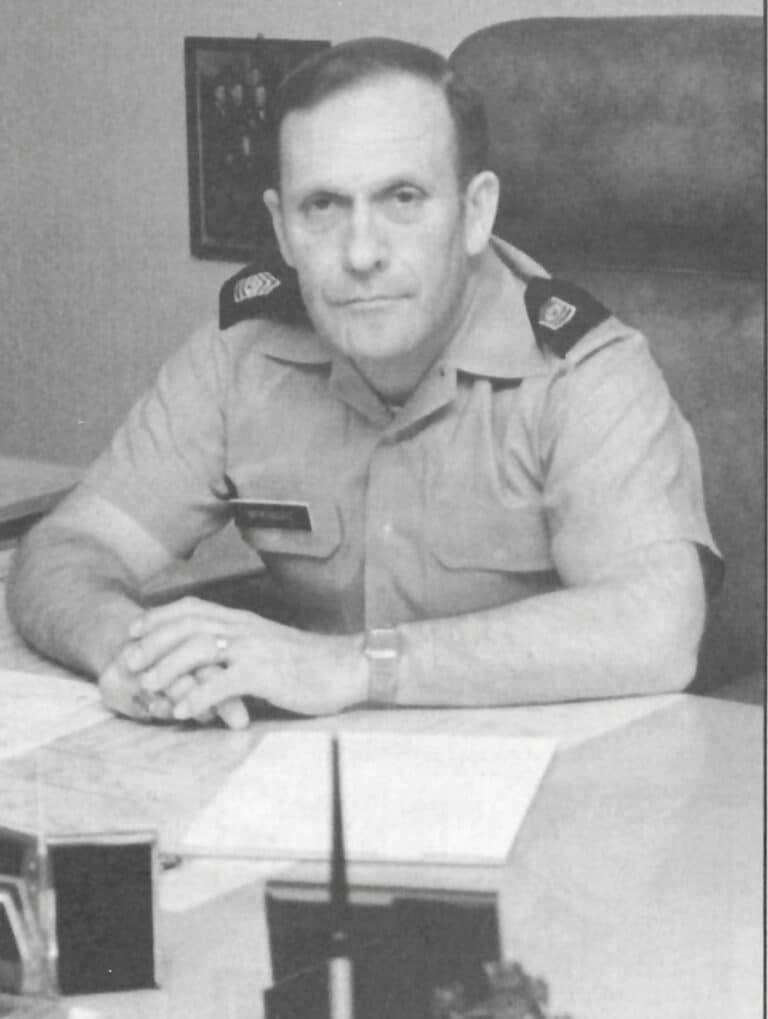 Cmd. Sgt. Maj. Raymond McKnight at his desk in the Nolan...