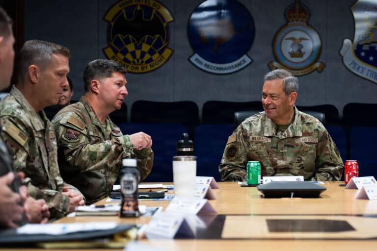 Air Force Chief of Staff Gen. Ken Wilsbach receives a...