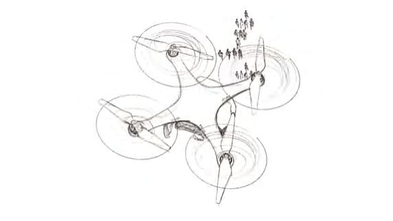 Art du manuel anti-drones du Pentagone montrant un drone FPV au-dessus d’un groupe de soldats.