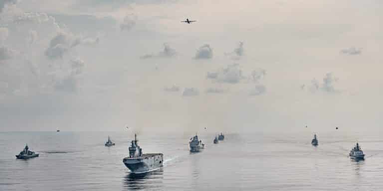 BAY OF BENGAL (April 7, 2021) Ships operate in the...