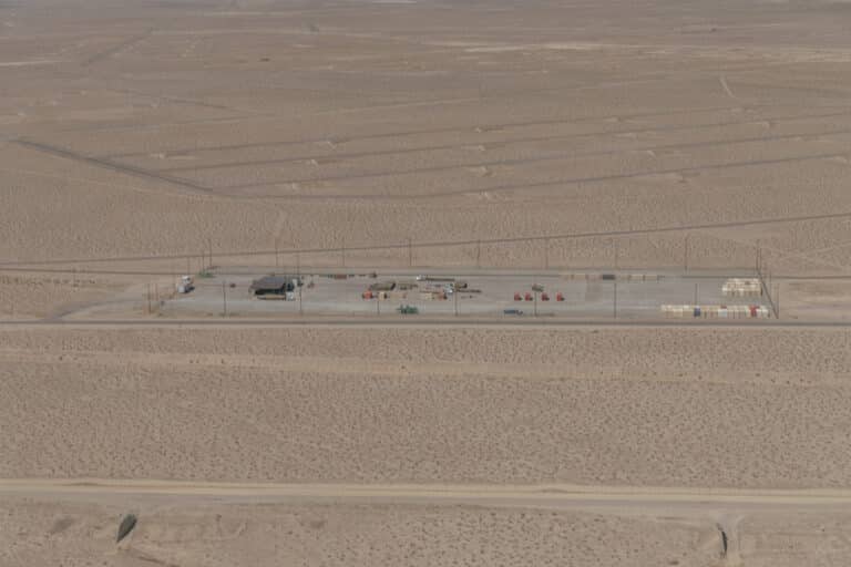 An aerial photo of a military loading and unloading dock...