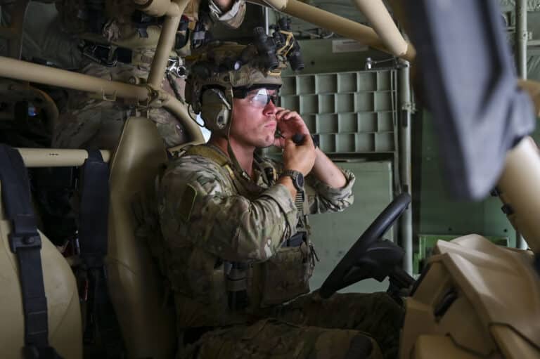 A U.S. Air Force pararescueman assigned to the 57th...