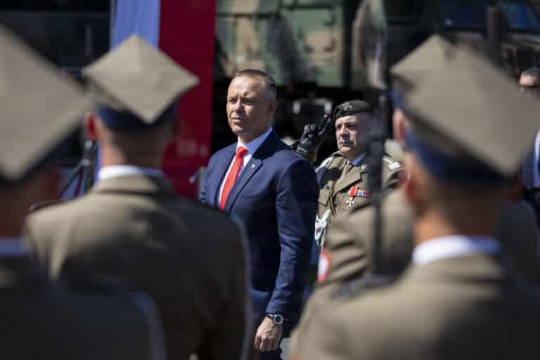 Polish President Karol Nawrocki arrives at the Polish...